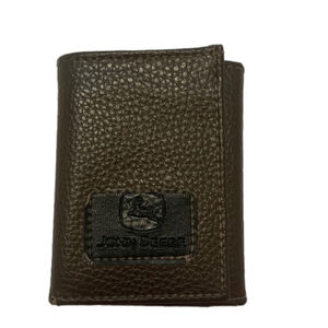 JOHN DEERE brown pebbled leather wallet tri-fold five card slots two bill slots